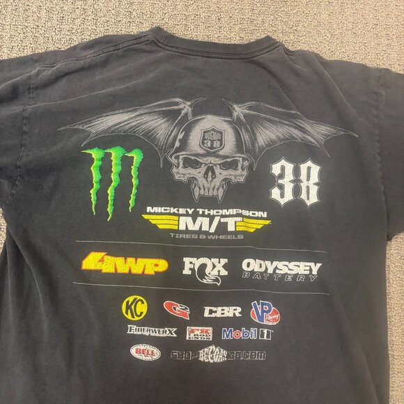 Vintage Y2K Monster Shirt Cotton Sun Faded Distressed Racing Motto Sports Tee - Picture 9 of 10